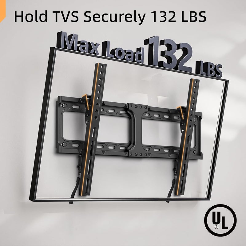 IWORKBOARD 55 65 75 85 inch Tilting TV Wall Mount for 32-90 '' TVs, Low Profile TV Mount Bracket, Safe Lock & Quick Release, Max VESA 600x400mm, 24 inch Studs,132 lbs, Fit Most 55+ 75+ 85+ 86 TVs - Image 2